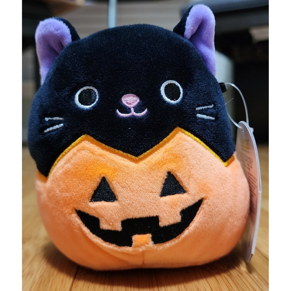 Squishmallow Autumn Black Cat Pumpkin Halloween 4.5" Plush Kellytoy 2021 NEW